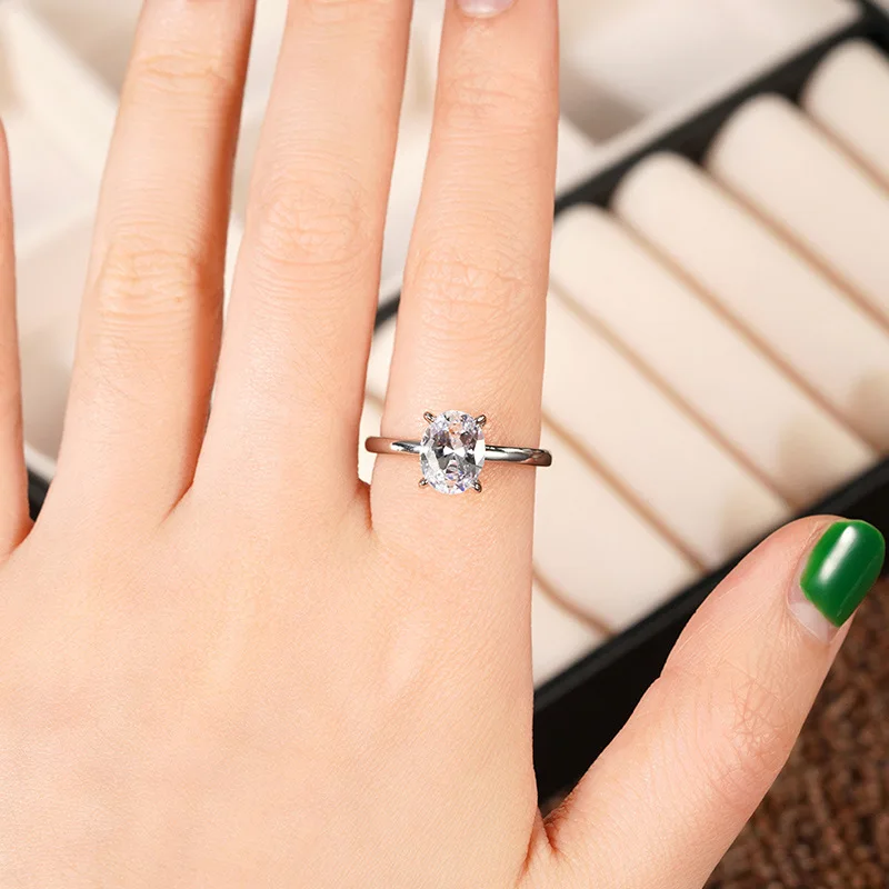 Bridal Wedding Sparkling Pigeon Egg Trendy Jewelry Accessories Elliptical Zircon Light Luxury High End Ring Female