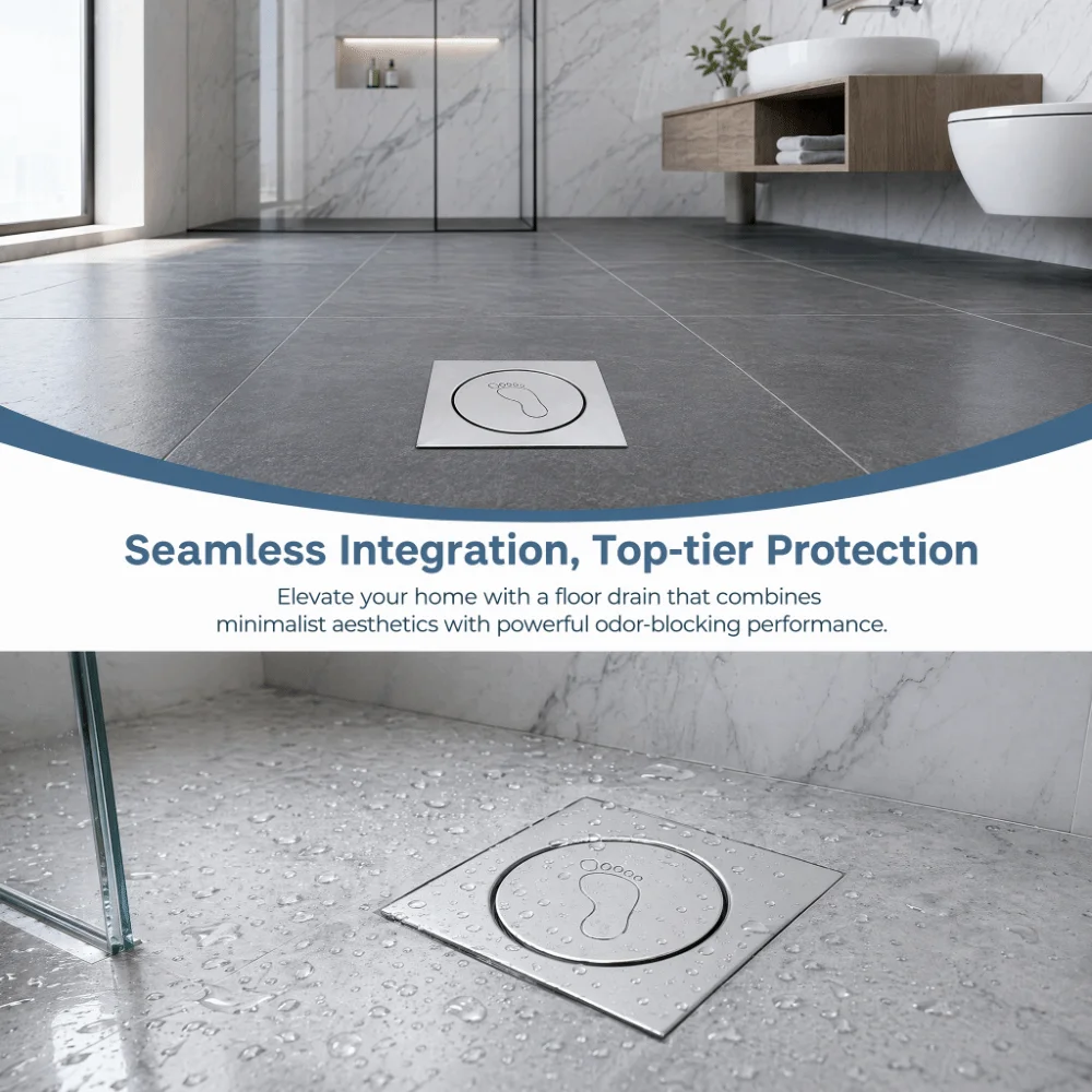 Durable Stainless Steel Pedal Bounce Floor Drain Square Removable Cover Grate Shower Drain Floor Drain Commercial Use