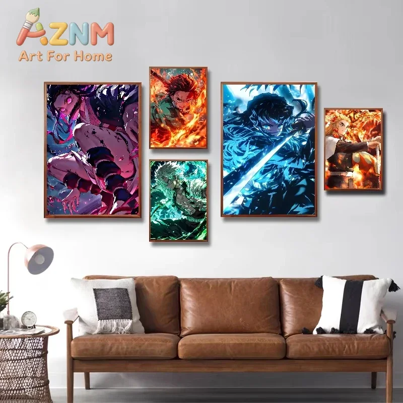 AZNM Demon Slayer Anime Main Characters Canvas Wall Art Frameless Print Poster for Bedroom Living Room Home Wall Decor