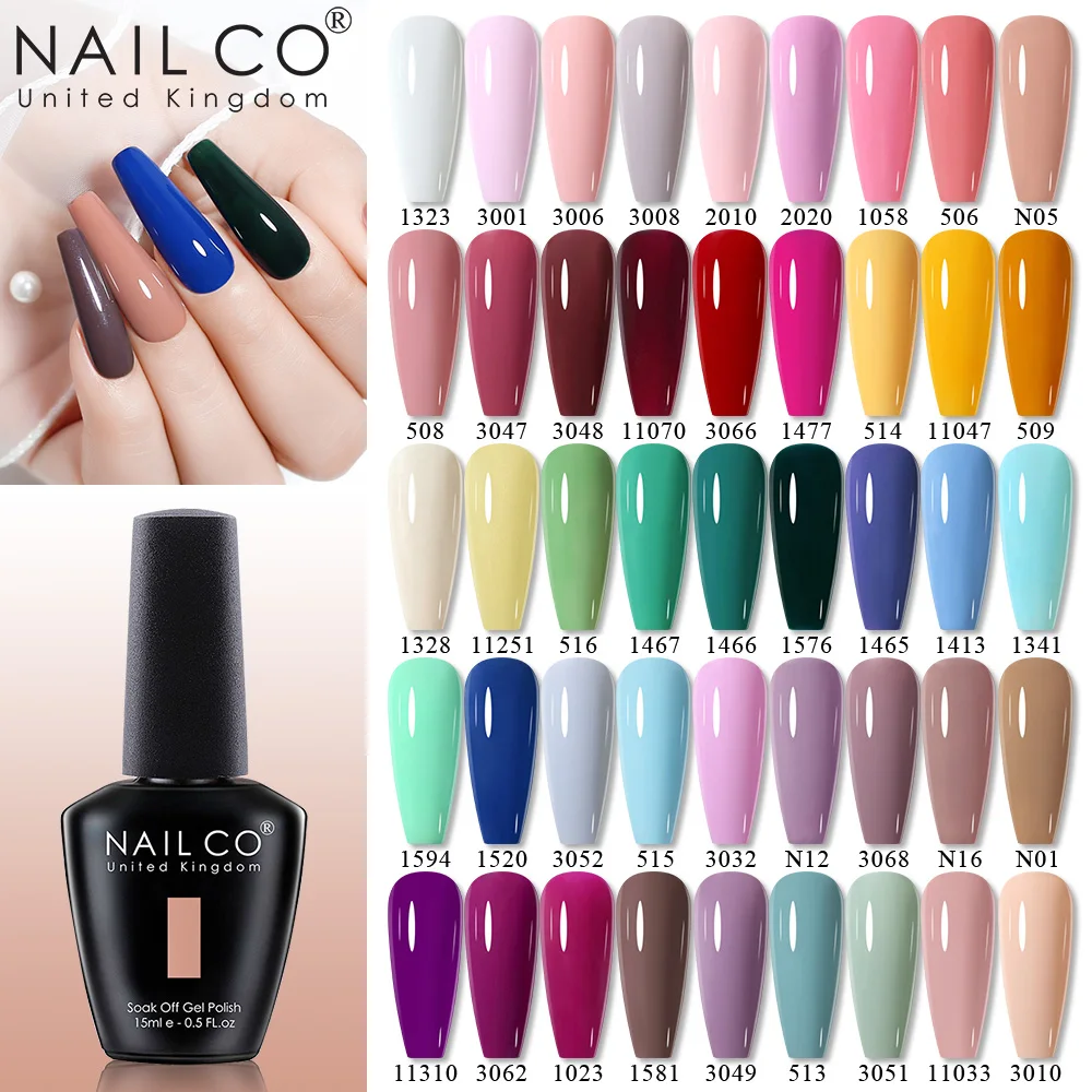 NAILCO 143 Colors Nail Gel Polish 15ml  Colorful Glitter Sequins Gel Off Long Lasting UV Gel Nail Art Lacquer Varnish DIY Design