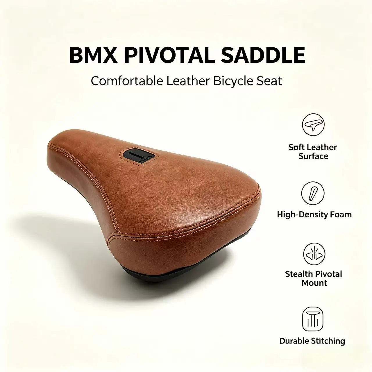 Pivotal BMX Saddle Vintage Brown Leather Dirt Jump Freestyle Racing Bike Seat, 240x140mm Comfortable Bicycle Replacement Saddle