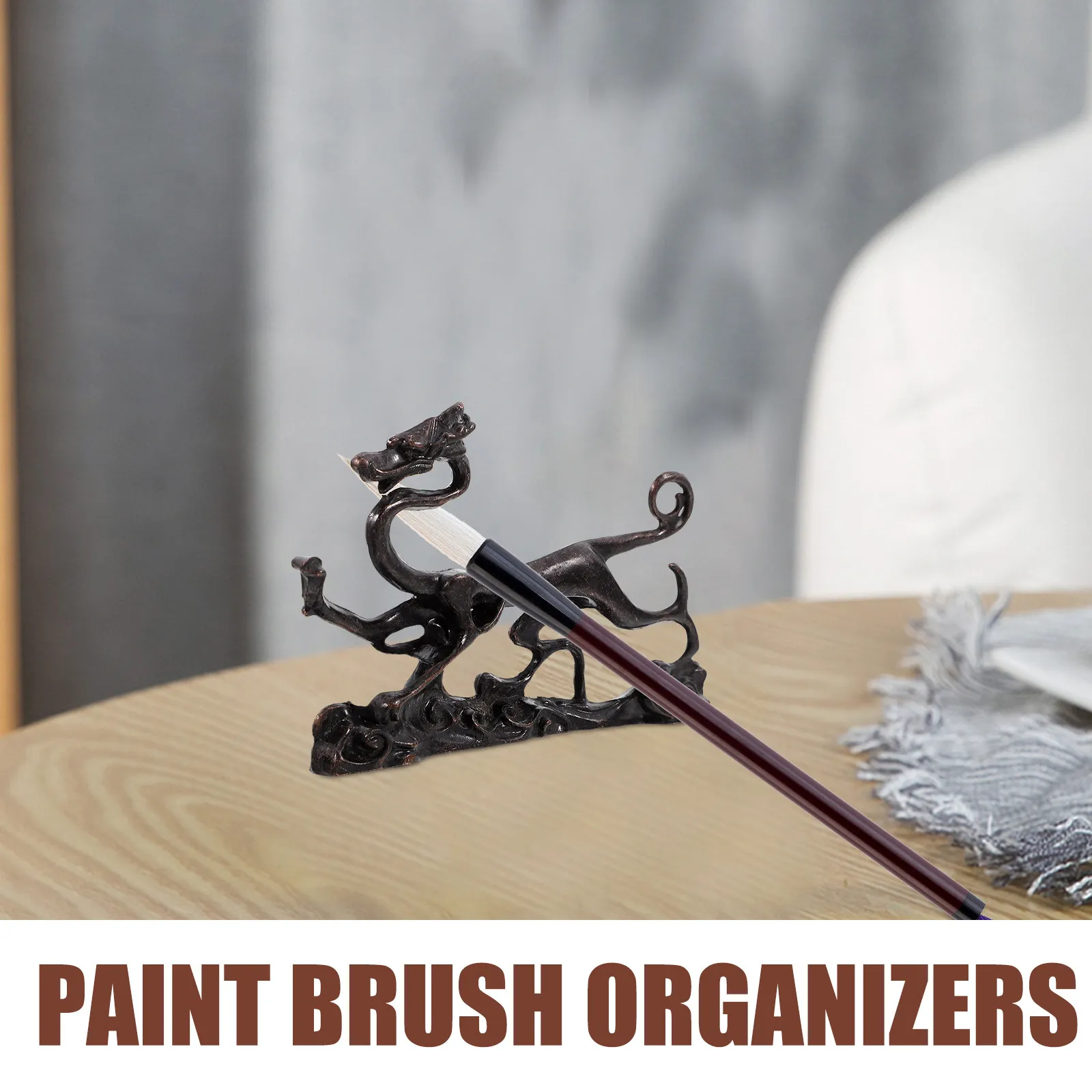 Chinese Brush Holder Calligraphy Brush Rest Copper Paintbrush Stand Artistic Desktop Organizer Dip Pen Holder