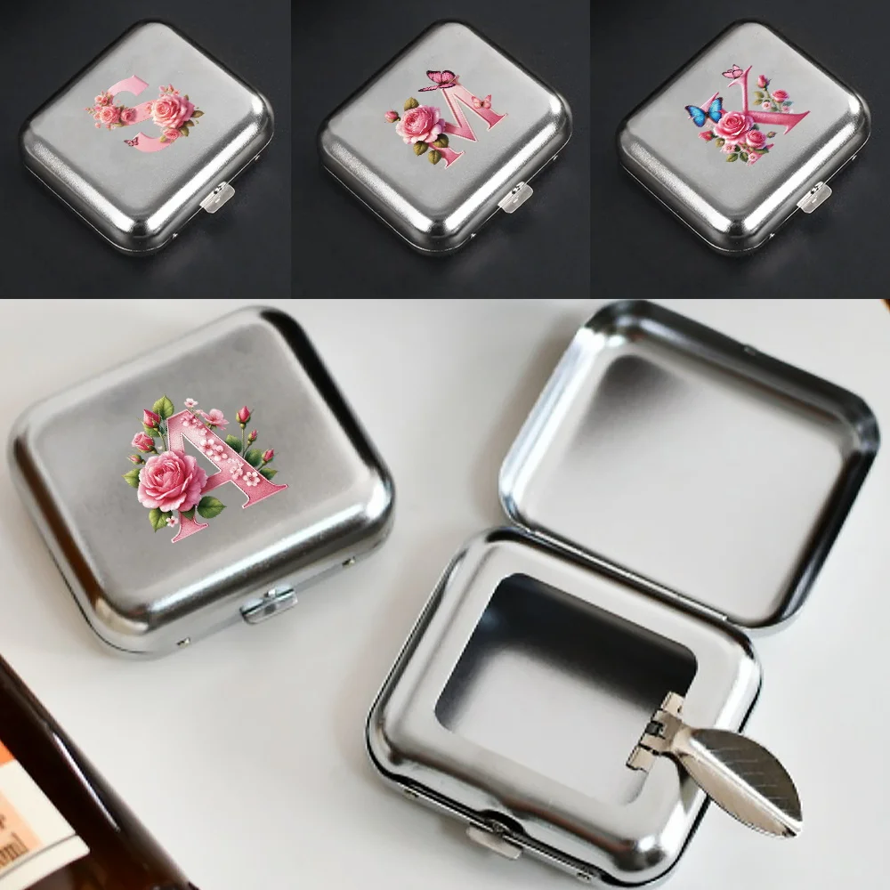

Stylish Pocket Ashtrays Portable Stainless Steel Cigarette Ash Container Creative Car Ashtray Pink Butterfly Letters Pattern