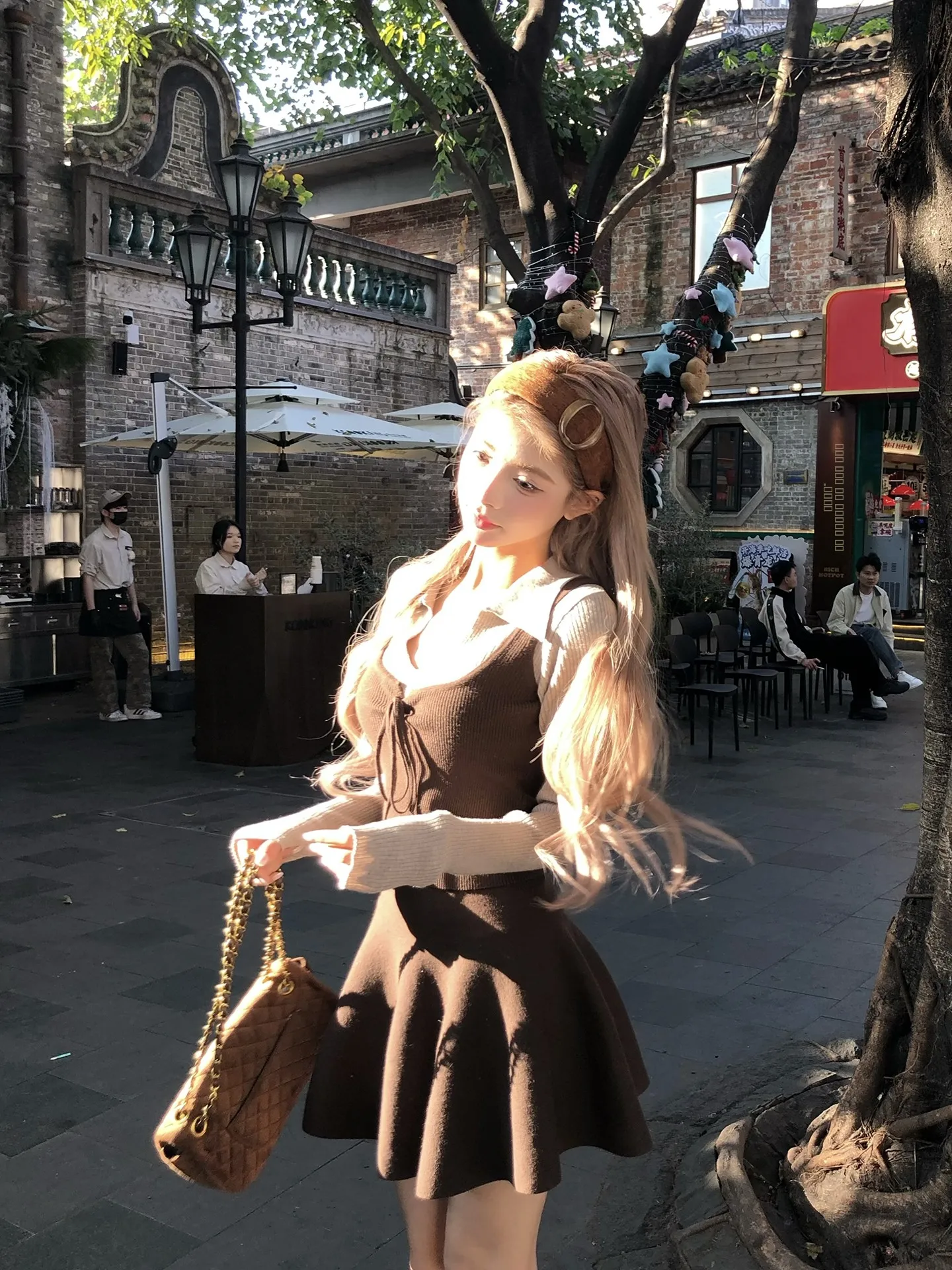 

Caramel Colored Women's Knitwear Winter Inner Wear Base irt Fake Two-Piece Top Korean Sle Set Skirt Straight Tube pe