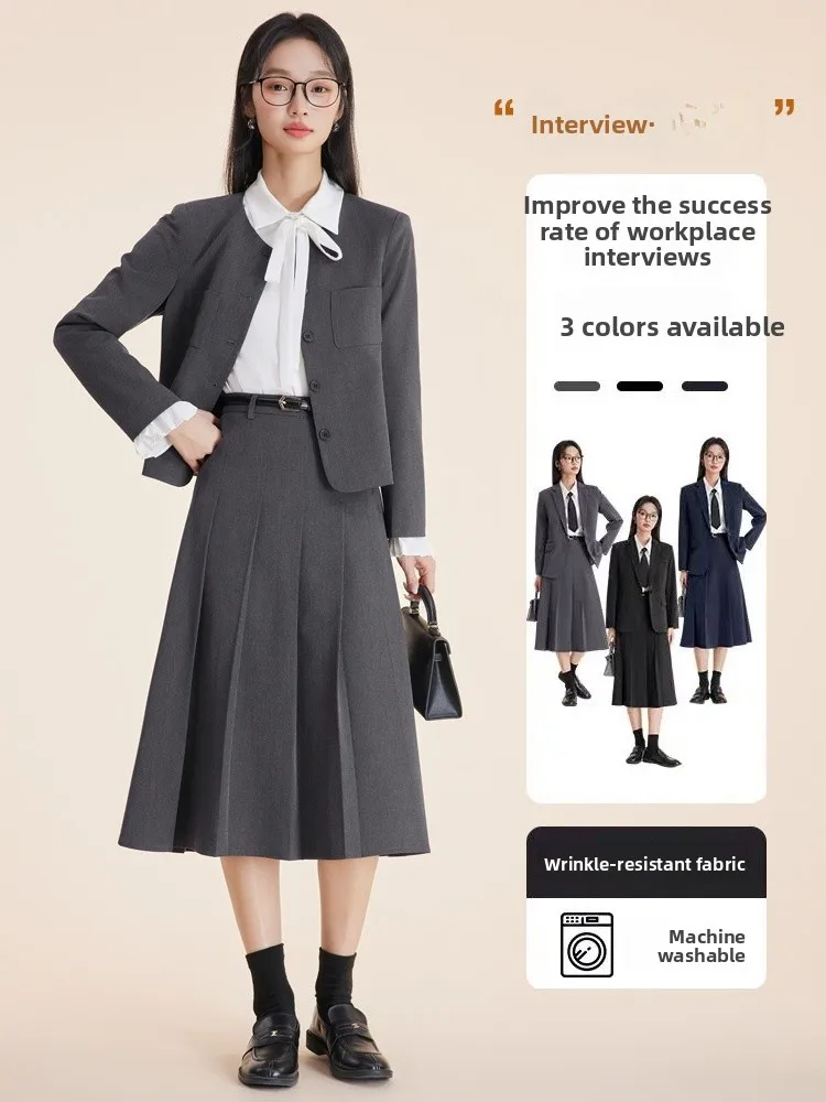 Cobalt Blue Professional Suit Set for Women Interview Wardrobe Career Women's Fashion Button Pocket Long Sleeve  Color