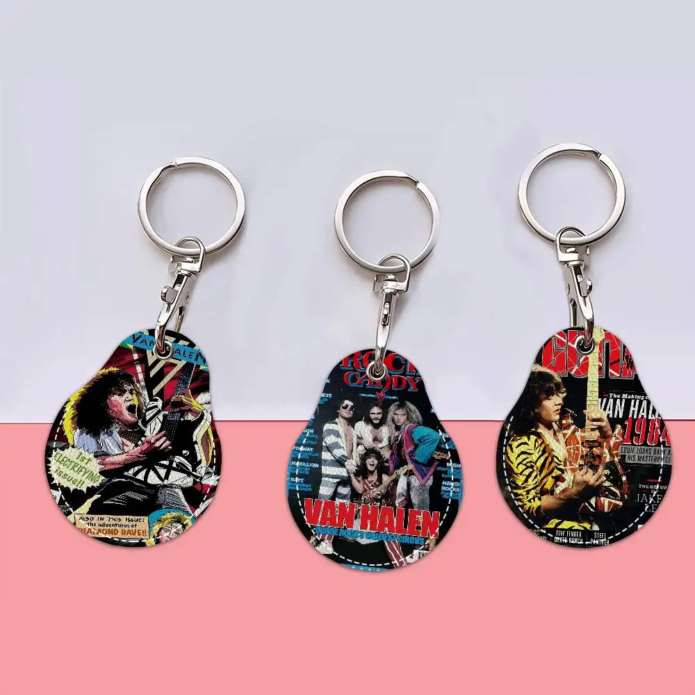 E-Eddie V-Van H-Halen Round Keychains For Women PU Leather Blanks Key Rings Ideal For Holiday Gifts And Party Favors