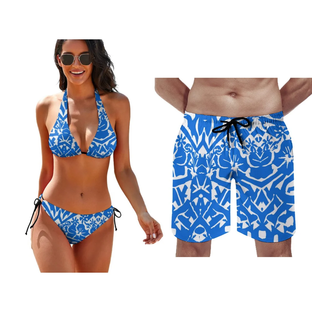 Damen Strand Push-up Bade bekleidung Herren Surf Beach Shorts polynesi scher Bikini benutzer definierte Tribal ethnischen Design Paar Bade bekleidung