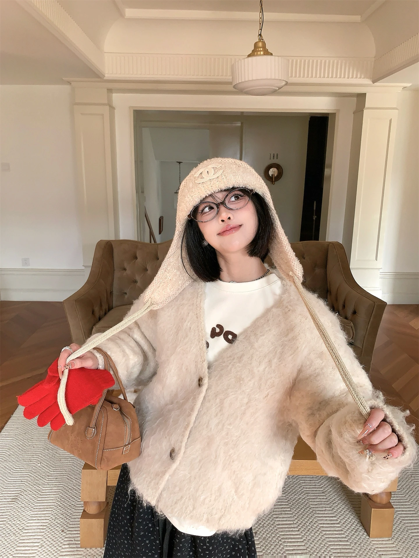 

Утепленный вязаный кардиган с V-образным вырезом для женщин, свободный, зимний, теплый, однотонный, с длинными рукавами, мягкий, в стиле американо, для отдыха