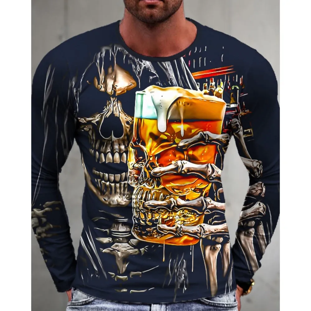 

3D Men's Long Sleeve 3D Skull Clinker Casual Sports Fitness Retro Classic Long Sleeve Outdoor Sports T-Shirt Top Long Sleeve