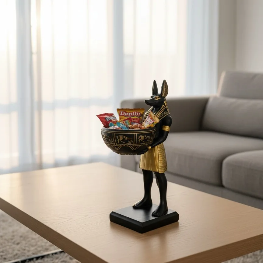 25cm Egyptian God Anubis Statue with Bowl Home Decor Living Room God Anubis Figurine Ancient Egypt Art Sculpture Gift