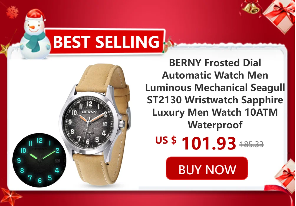 BERNY Automatic Dive Watch for Men Super Luminous 20ATM Diver Wristwatch Original Top Sapphire Swim Sport Mechanical Male Watch
