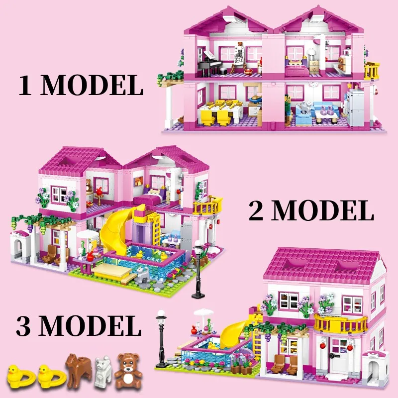 مجموعة مكعبات بناء قلعة فيلا للعطلات الصيفية في سيتي هاوس، ألعاب DIY لحمام السباحة للأطفال والبنات وهدايا عيد الميلاد وأعياد الميلاد #3