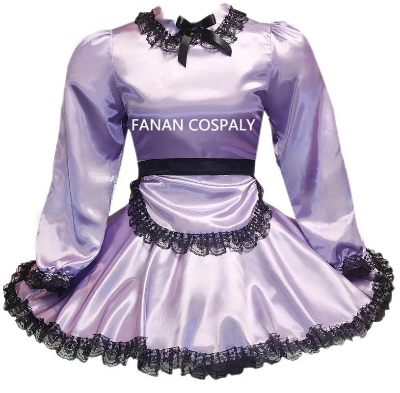 Fashion Adult Giant Baby Sissy Sexy Purple Satin Dress Girl Prom Maid Dress Lockable Custom Multi Color