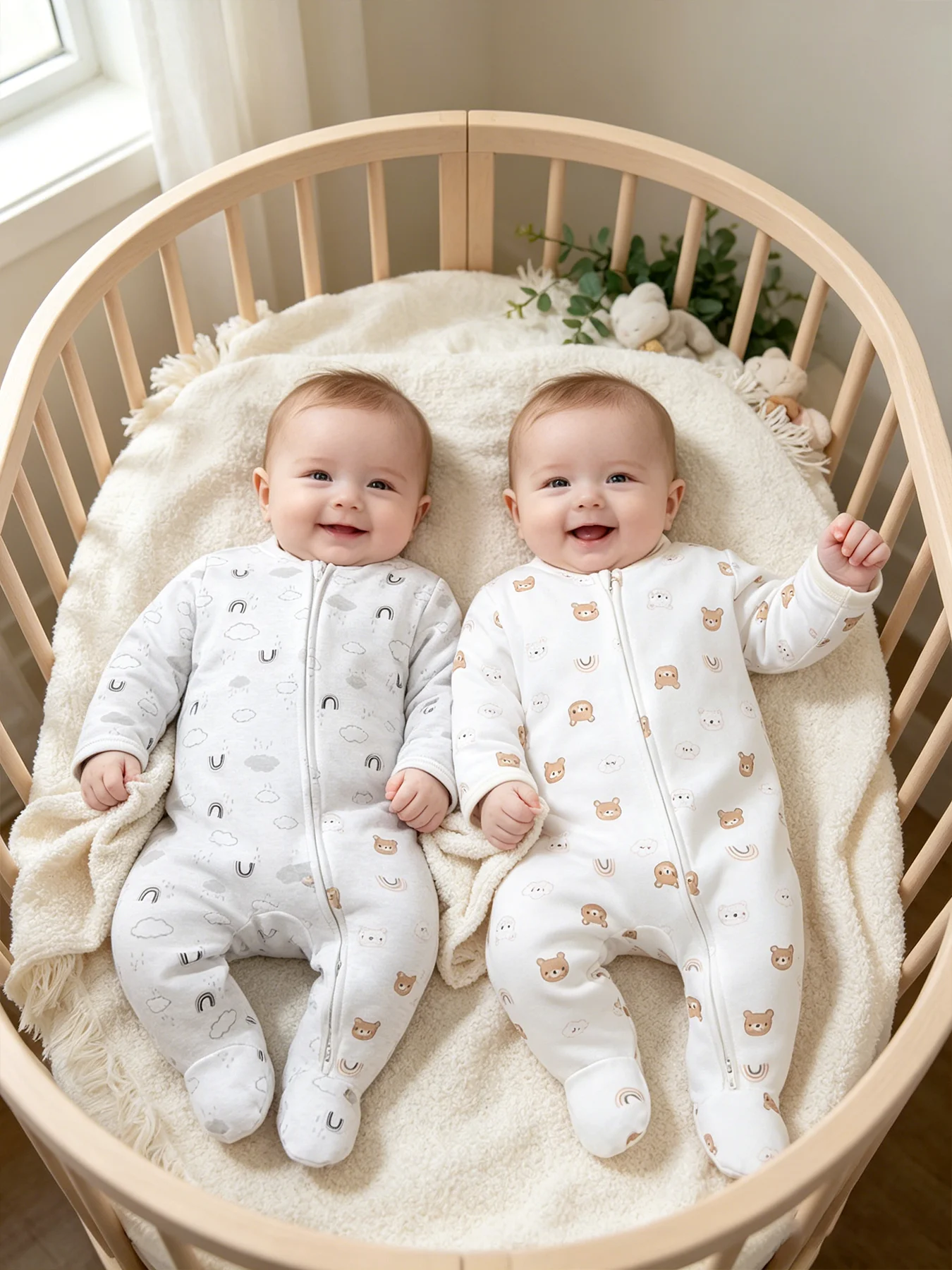 TtkaaBaby Baby-Jungen-Set aus 100 % Baumwolle mit Bären- und Wolkenmuster, langärmlig, mit Doppelreißverschluss, zweiteiliger Baby-Strampler – Geschenk zum Vollmond – Detail 12