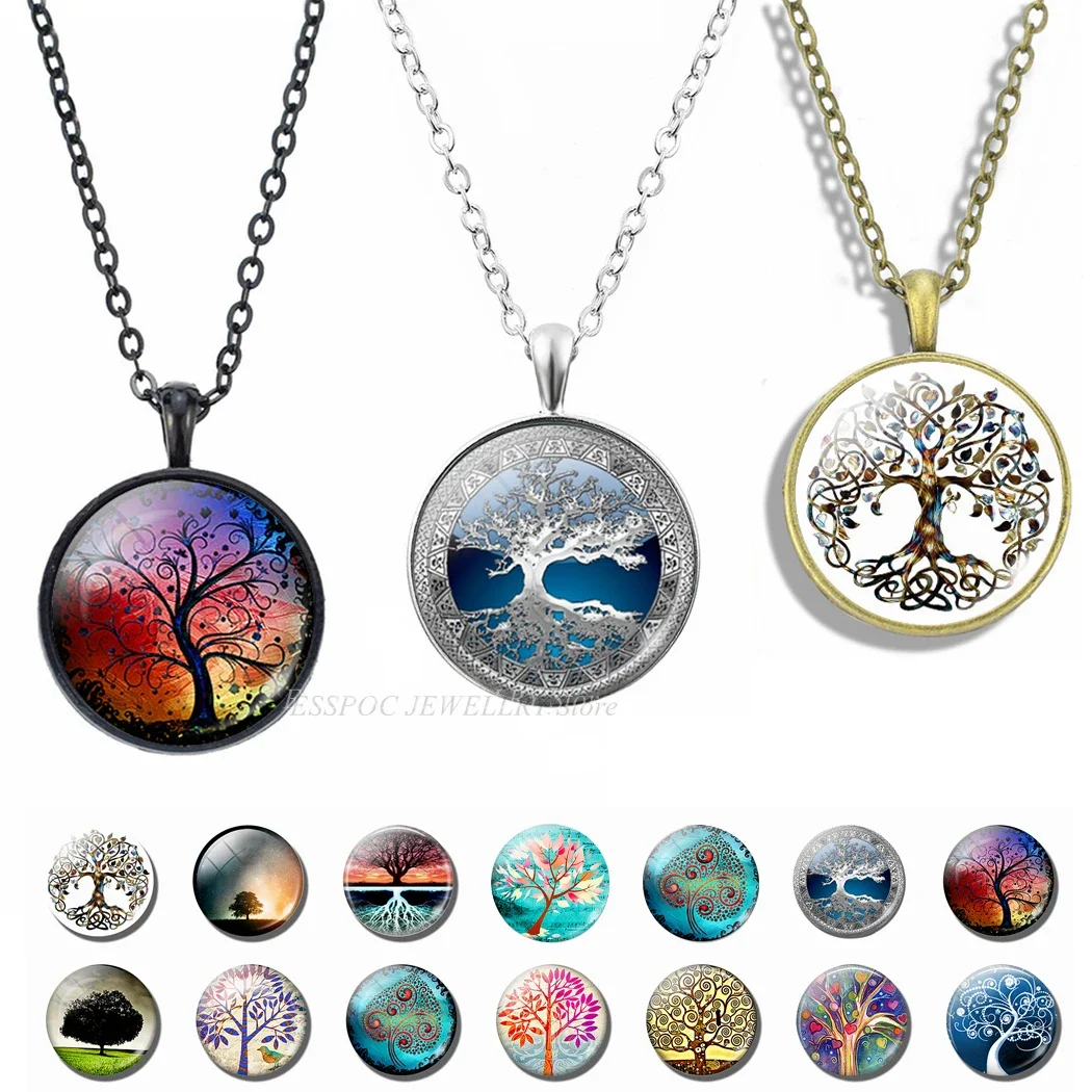 Fashion Tree of Life Necklace Vintage Art Photo Pendant Glass Cabochon Jewelry Life Tree Necklaces Party Gifts Dropshipping