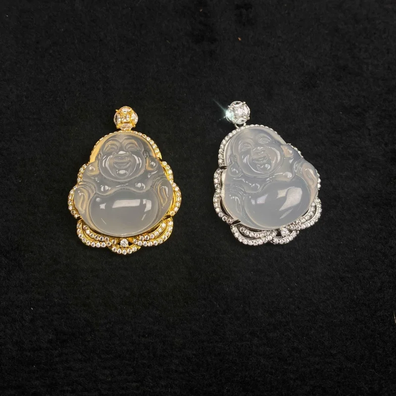 天然翡翠仏像ペンダント　新中式白冰ネックレス　翡翠瑪瑙象嵌ジュエリーと同等の品
