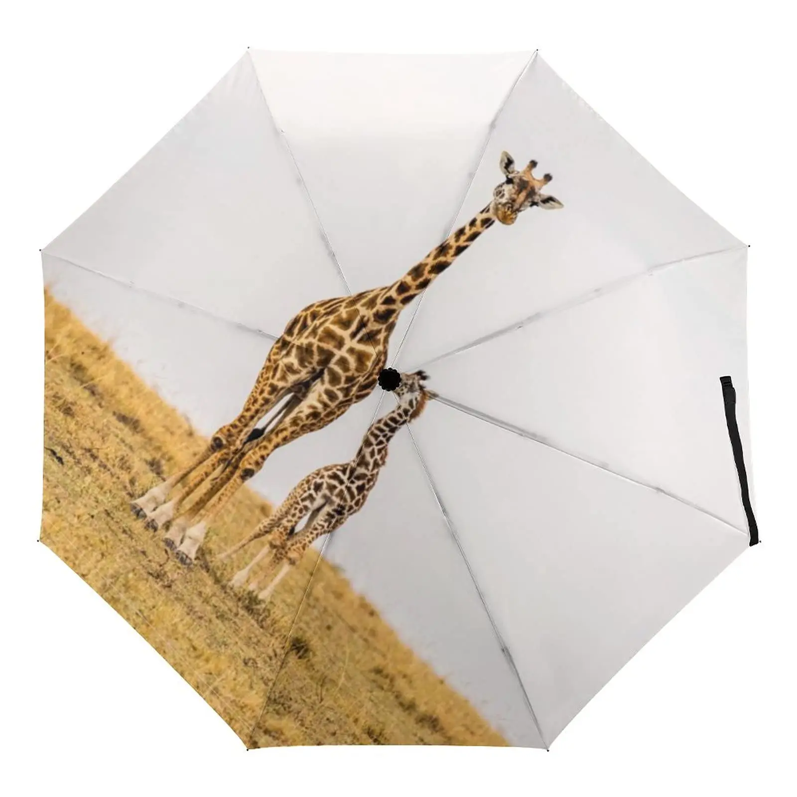 Imagem -02 - Adorável Girafa Animal à Prova de Vento Guarda-chuvas de Viagem Pastagem Criaturas Dobrável Guarda-chuva de Chuva Compacto Leve para Adolescentes Adultos