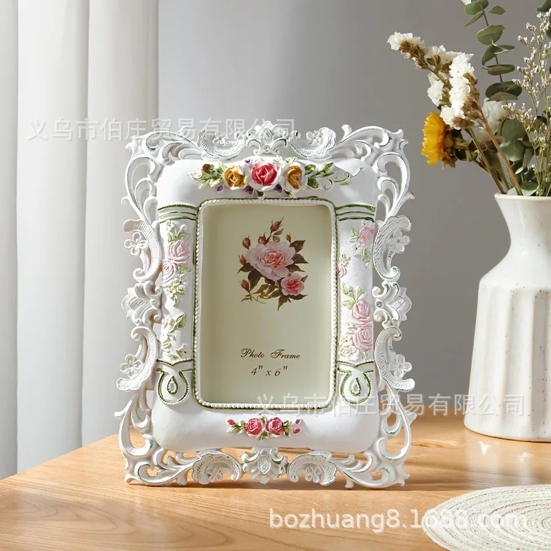 6inch Rustic Painted Resin Photo Frame Craft Gift Display Stand Wedding Atmosphere Photo Frame KW092
