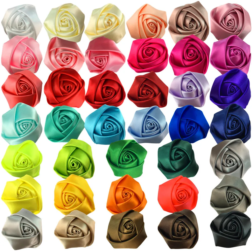 Bulk Flat back multilayer satin rose flowers for girls, hair accessories, Headwear, 39 Color, 200 pcs/lot, 2 inch