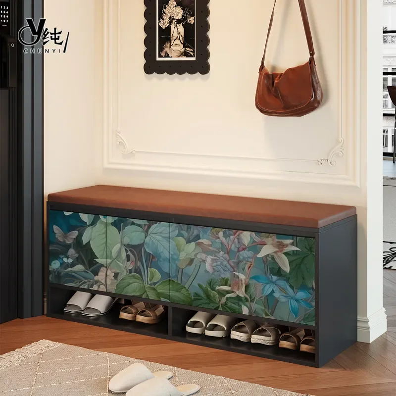 Antique Solid Wood Shoe Bench with Storage Luxury Entryway Stool Integrated Rack for Doorway Home Organization