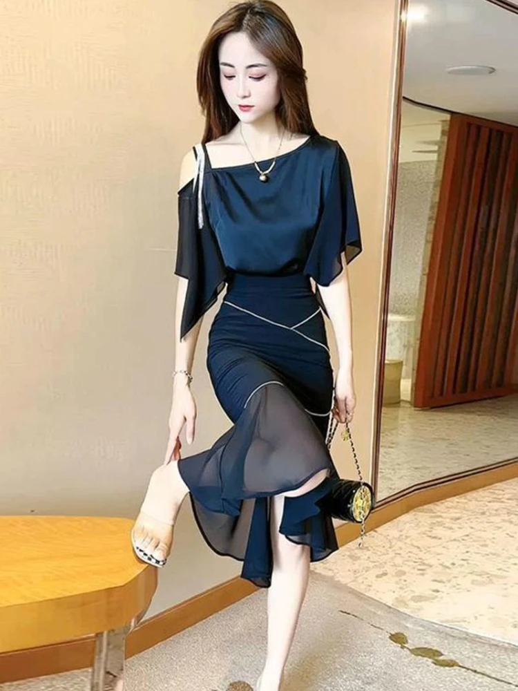 

Female Outfits Fishtail Skirt Cheap Clothing Offers Y2k Streetwear New Matching Formal Event Occasion Midi Women's Two Piece Set