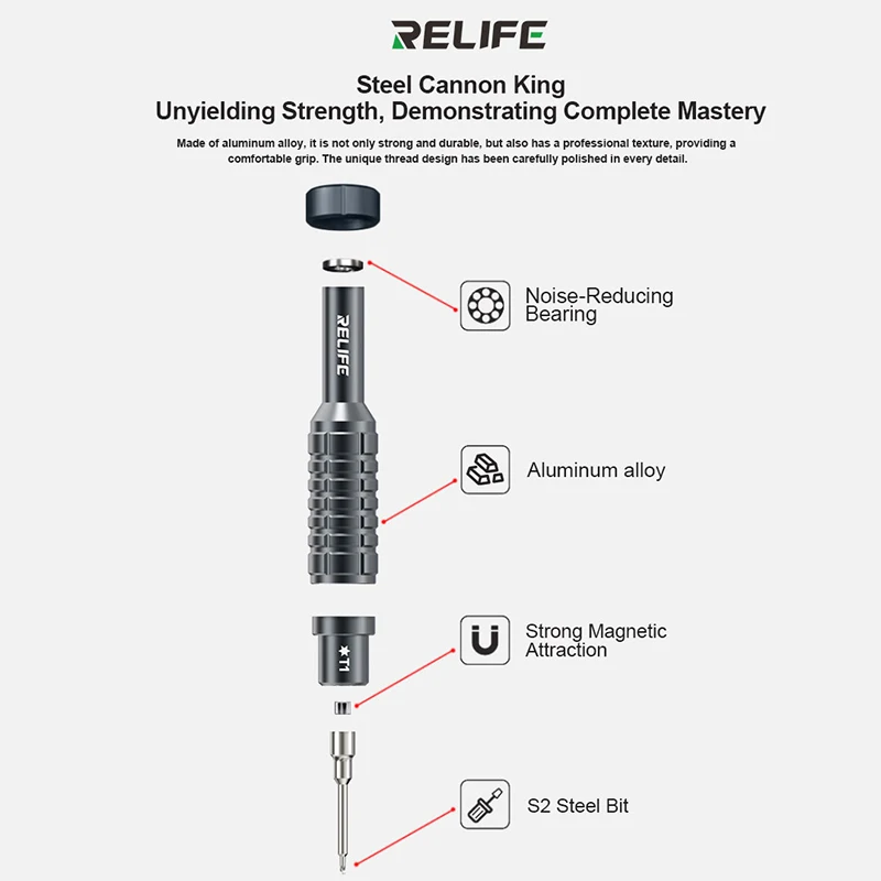 RELIFE RL-730 Steel Cannon King Disassembly Screwdriver Strong Magnetic LCD Screen Disassembly Tools S2 Steel Bolt Driver