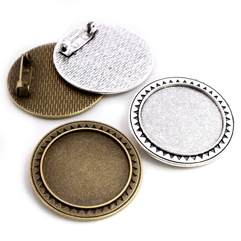 

5pcs 30mm Inner Size Antique Silver Plated And Bronze Colors Plated Brooch Pin Classic Style Cabochon Base Setting