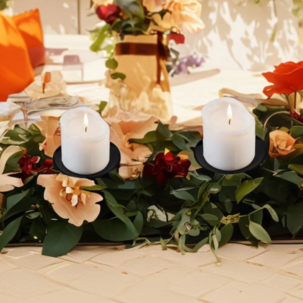 10Pcs Christmas Wreath Plates Metal Iron Pillar Holders Dining Table Centerpiece Decorative Candlesticks Holders