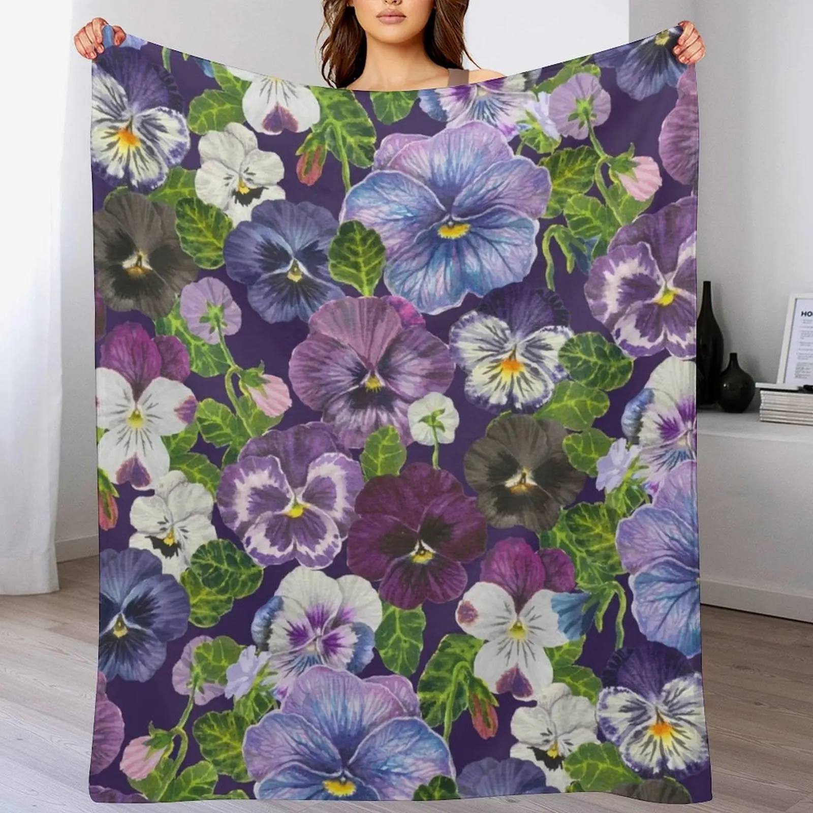 Watercolor pansy flowers - purple mix Throw Blanket Cozy Warm Blanket for Bed Room Decor