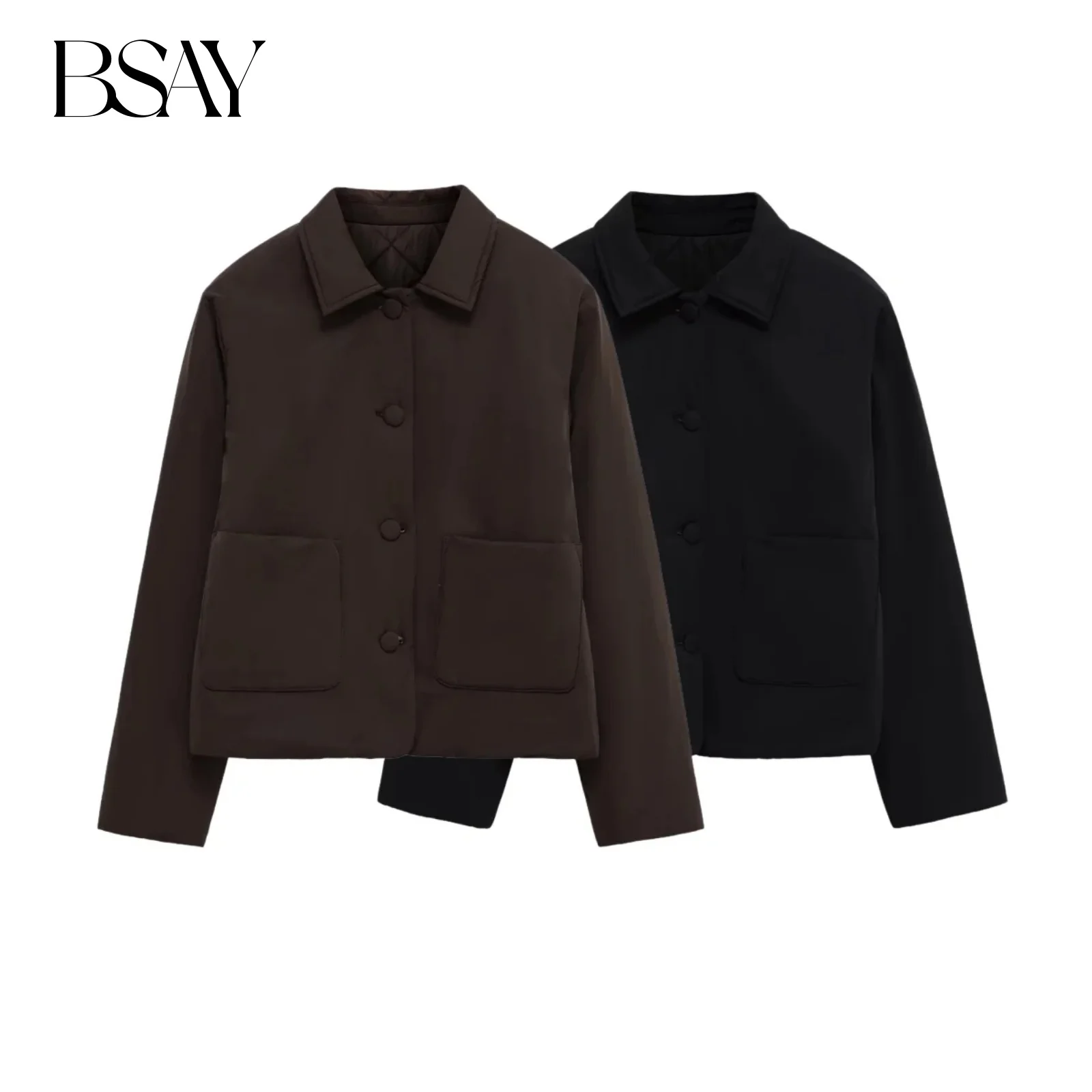 

BSAY Cotton Jacket for Women Fashion Winter Long Sleeved Single Breasted Lapel Shirt Style Short Coats Chic Ladies Tops Mujer