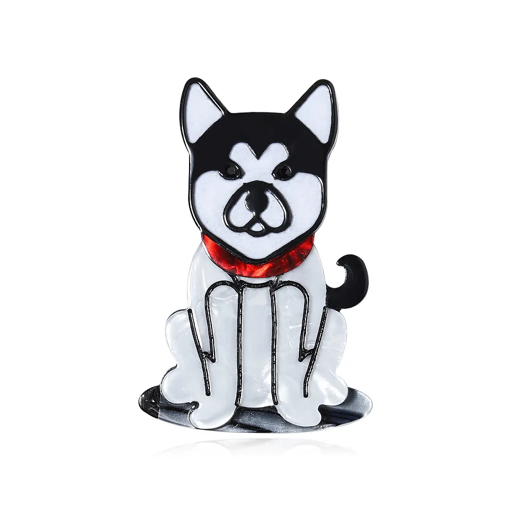 Cute Black and White Shiba Inu Brooch Acrylic Animal Dog Cartoon Pin Cowboy Jacket Bag Puppy Pins Accessory