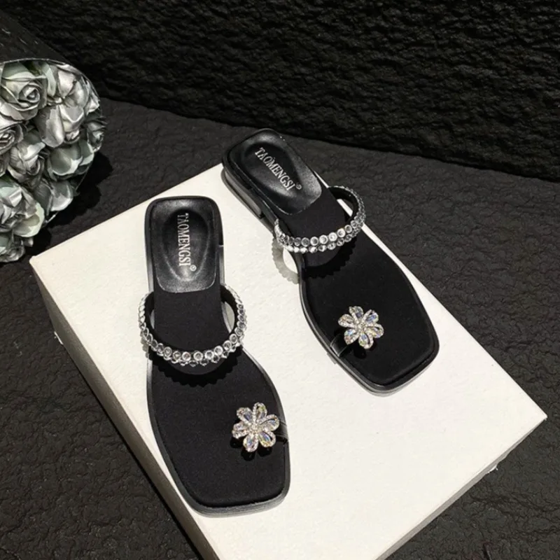 

Fashion Designer Womens Shoes Exquisite Rhinestone Low Heel Slippers for Woman Summer New Vacation Casual Shoes Zapatos De Mujer