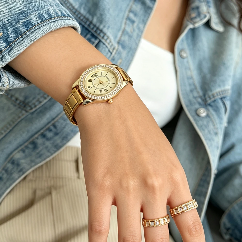 Bezel Oval Italian Watch Elastic Charm DIY 9mm Width Stainless Women's Bracelet Bangle For Party Friend Birthday Jewelry Gift