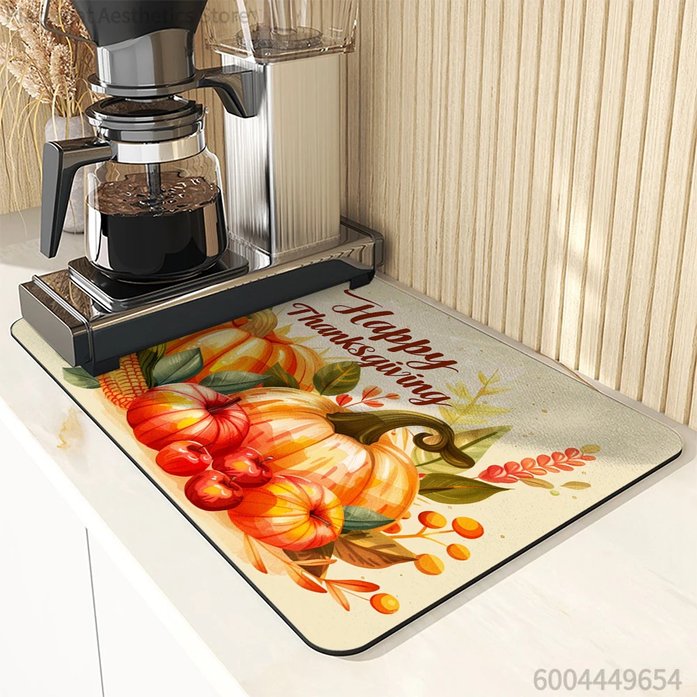 Antiskid Kitchen Absorbent Draining Mat Thanksgiving Fall Super  Draining Coffee Dish Drying Mat Quick Dry Bathroom Drain Pad