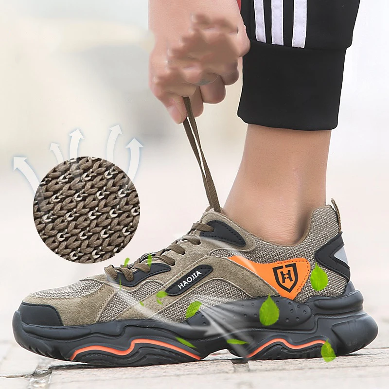 Men\'s Steel Toe Cap Work Safety Shoes Outdoor Anti-slip Rubber Puncture Proof Construction Safety Work Shoes Black