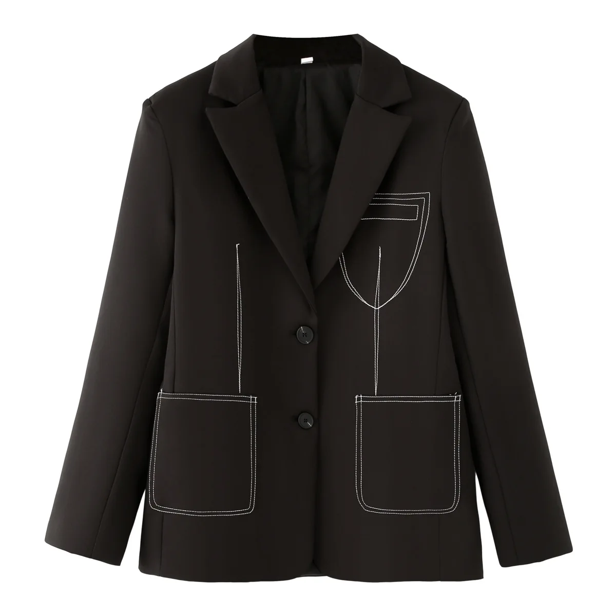 Women's Black Long Sleeve Suit Jacket Autumn New Style Double Pocket Turn-down Collar High Fashion Feelings European Fashion