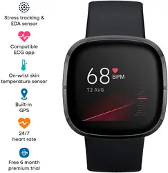 Fitbit Sense advanced tools for Smartwatch with heart health, stress management skin temperature trends Fitbit Sense sports band