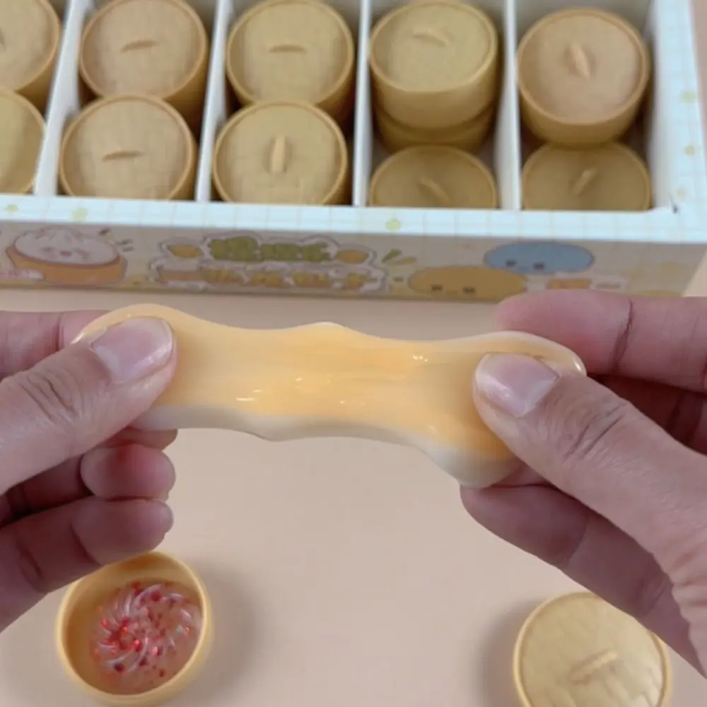 おもしろ可愛いミニ餃子型スクイーズ玩具、蒸し器付きクリスタルバン、握って遊べる感覚玩具