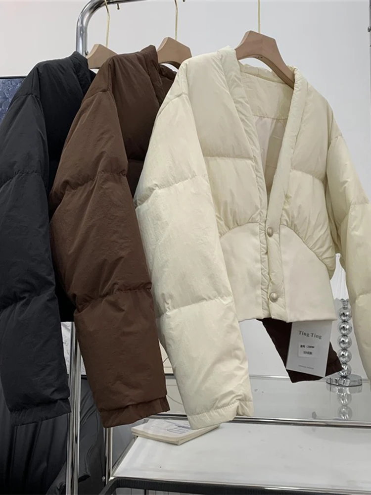 Parkas blancas para mujer, chaqueta gruesa y cálida acolchada, abrigo Vintage coreano de manga larga, ropa de calle de los años 2000, invierno 2024