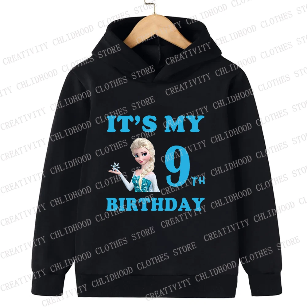 Frozen Elsa Children Hoodies Number 123456789 Sweatshirt Disney Kawaii Pullover Anime Cartoons Casual Clothes Girl Boy Kid Tops