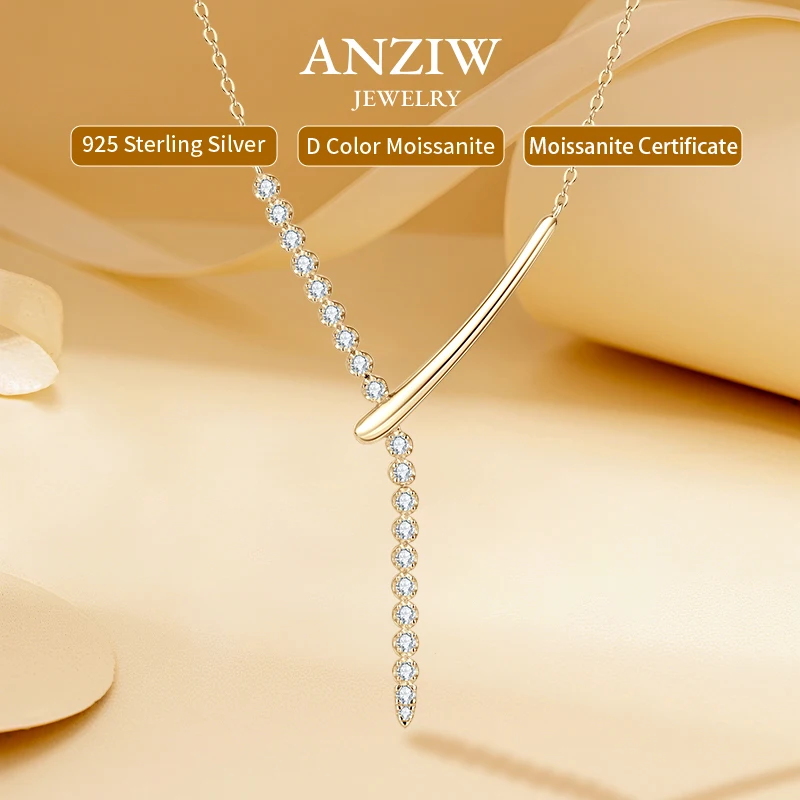 

Anizw 2025 Large Y Letter D Color Moissanite Pendant Necklace for Women 925 Silver Y Shaped Necklaces Luxury Fine Jewelry Gifts