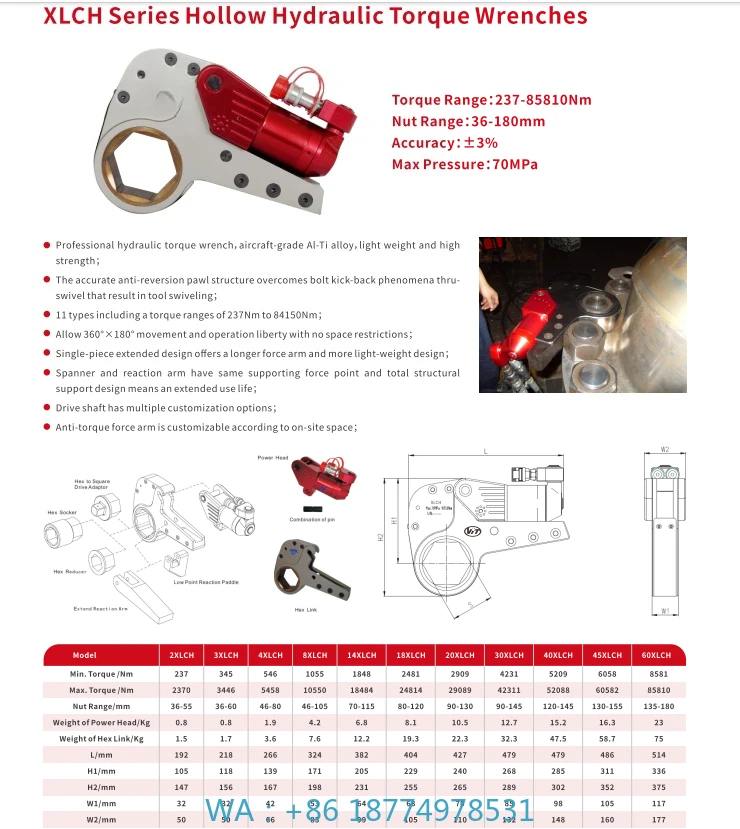 

for Railway Track Fastening System MaintenanceUltra-thin 4XLCH Hollow Hydraulic Torque Wrenches Are Suitable