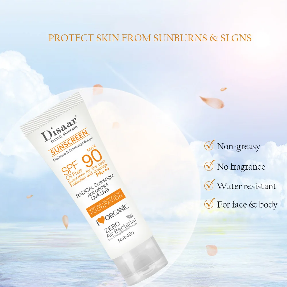 واقي من الشمس SPF90 + UV حماية من الإشعاع Lsolation تبييض ترطيب اشراق الوجه الجسم الأسلحة الفخذين Sunblock العناية بالبشرة
