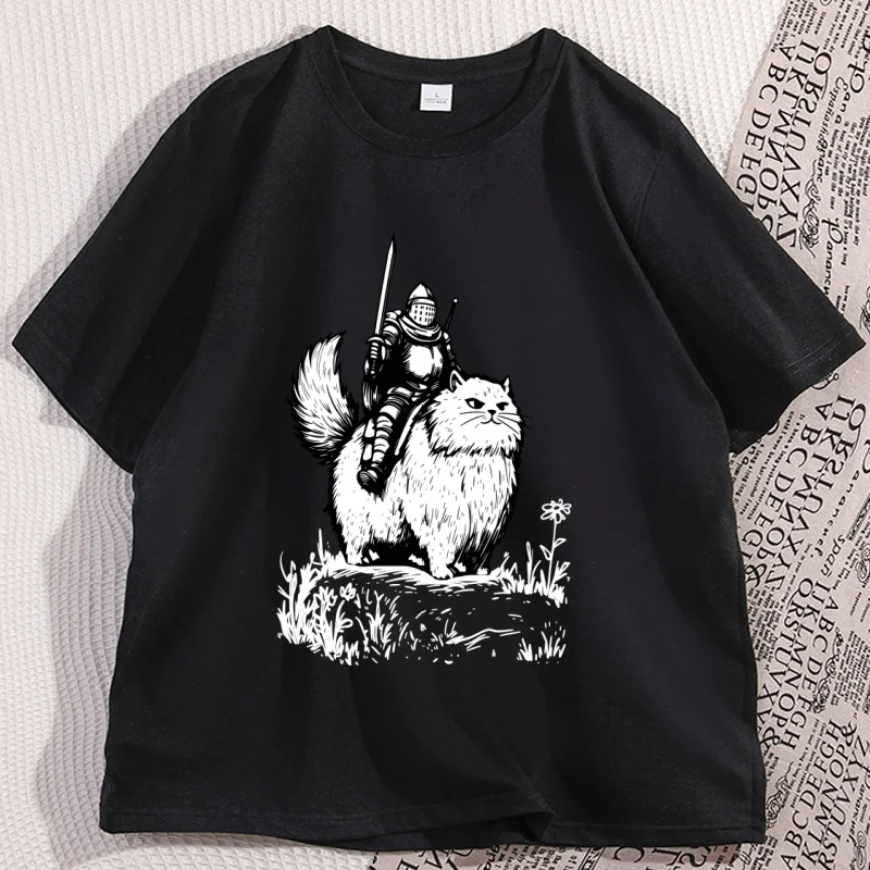

Funny Cat Meme T-Shirt Medieval Vintage Graphic T Shirt Men Women Casual Round Neck Short Sleeve Tee Shirts Breathable Tees