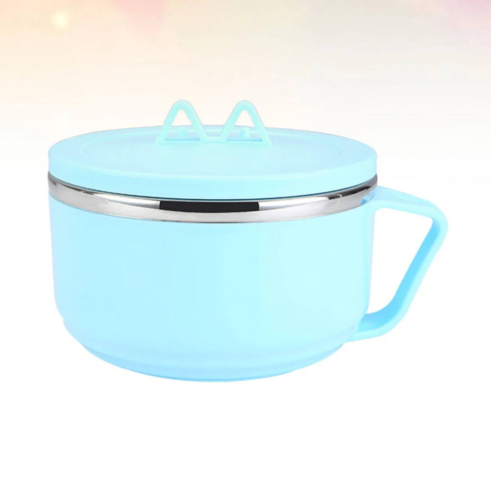 

Stainless Steel Noodles Double Layer With Lid Portable Handle Spoon Included Instant Noodle Bowl Dust Proof Bowl For Home Office