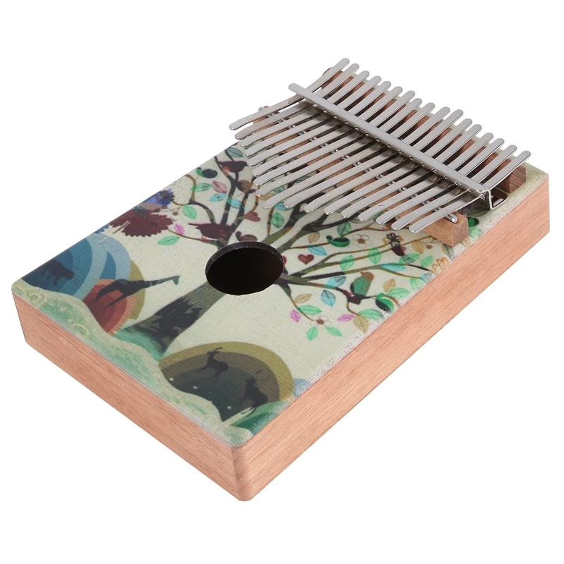 17 Key Thumb Piano With Study Instruction And Tune Hammer Wood Hand Finger Piano Mbira Gifts For Kids Adult Beginners (Animals)