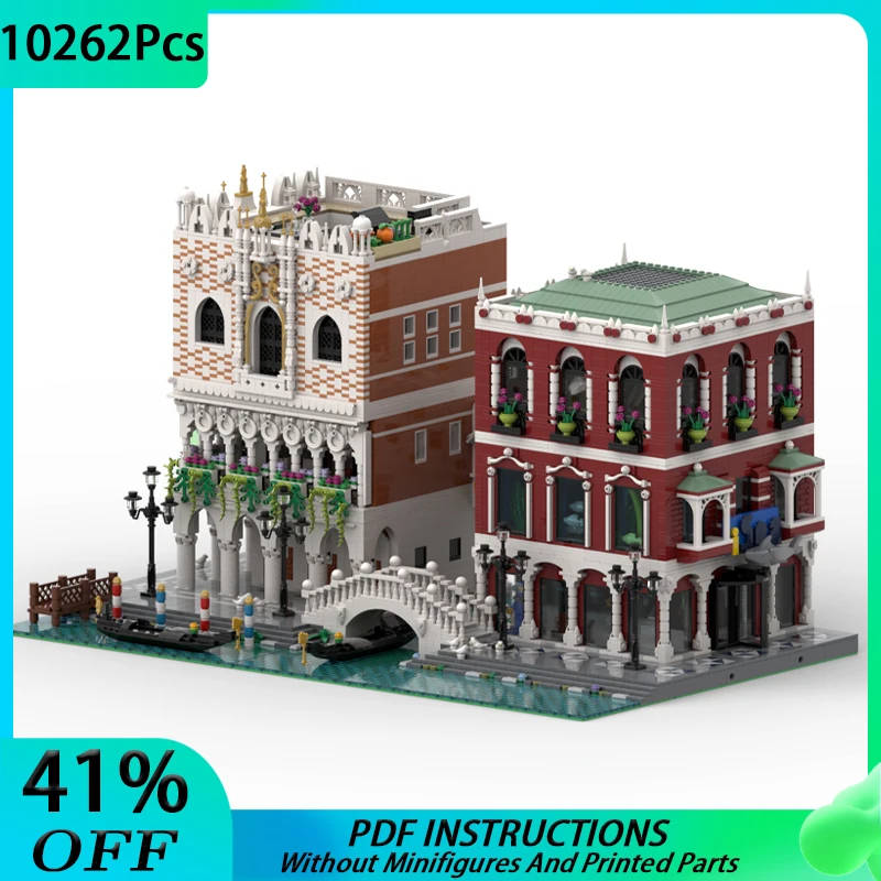 MOC Venice Palaces Modular Street View Building Blocks DIY Bridges Apartment Architecture Bricks Education Children Toys Gifts