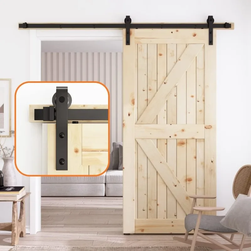 2025   6.6FT Single Sliding barn Door Hardware kit, Barn Door Track, Smooth and Quiet- Easy to Install- Black (J Shape)