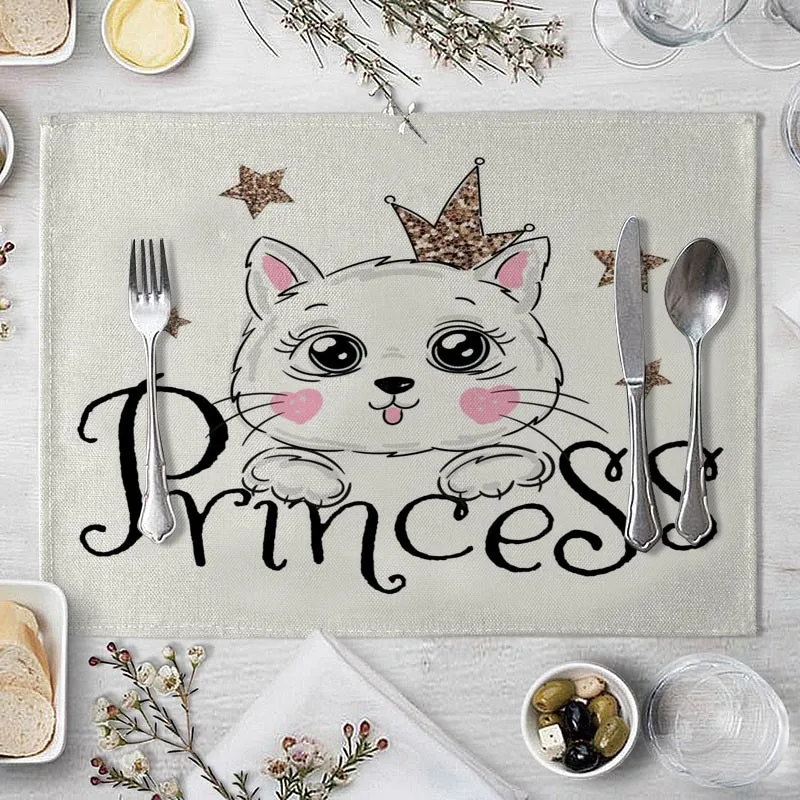 4pc/6pc Children\'s Cute Animal Style Pattern Placemat Cotton Linen Fabric Table Mats Family Dinner Tableware Kitchen Table Mat