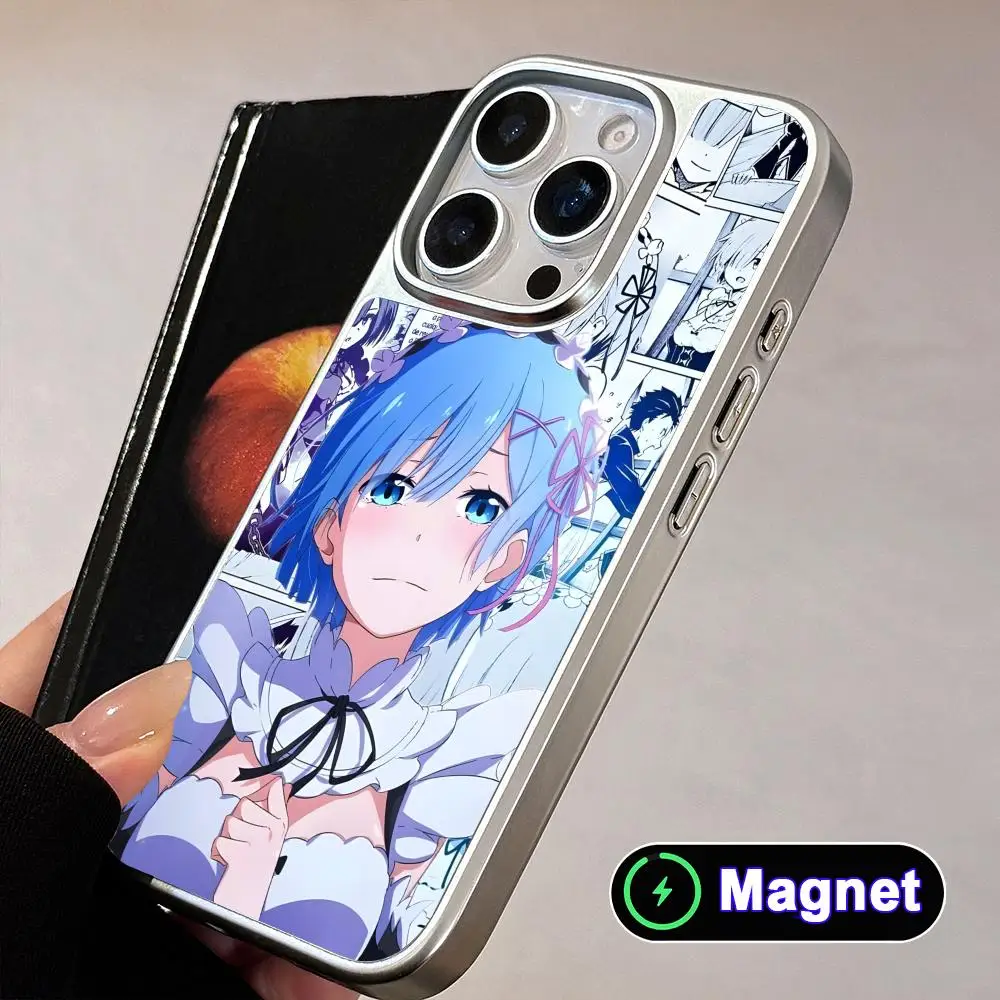 

Чехол для телефона ReZero Rem Waifu с серебряным покрытием и MagSafe для iPhone 17 16 15 14 13 12 11 Air Pro Max Plus, цветной